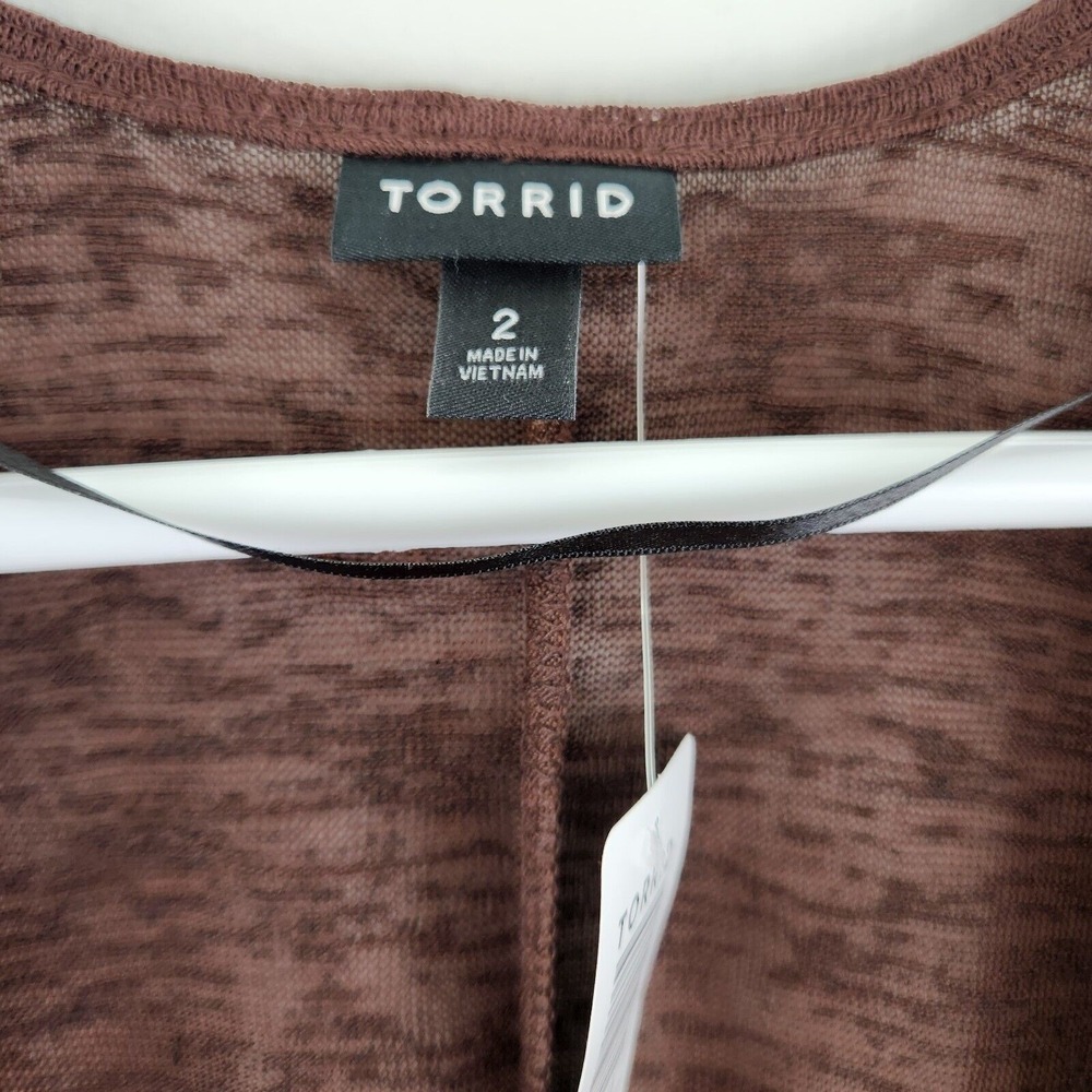 Torrid 2/ 2X Cardigan Slub Duster Ruched Short Sleeves Brown Sheer Casual NWT - Picture 4 of 6